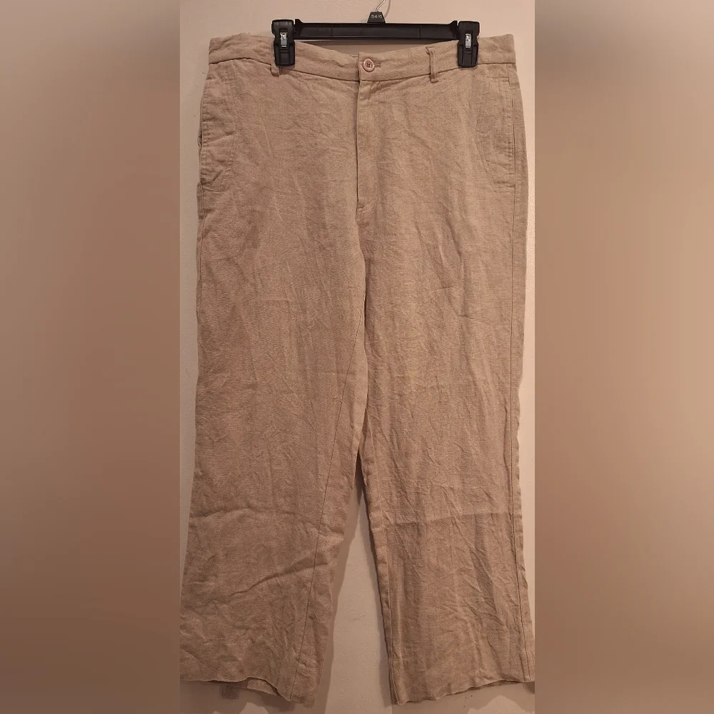 Island Importer Linen Pants, Beige Ivory Cabana‎ Wear 36x28(tag 34) 100% Linen